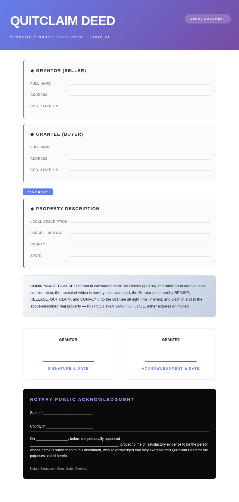 Bold contemporary quitclaim deed